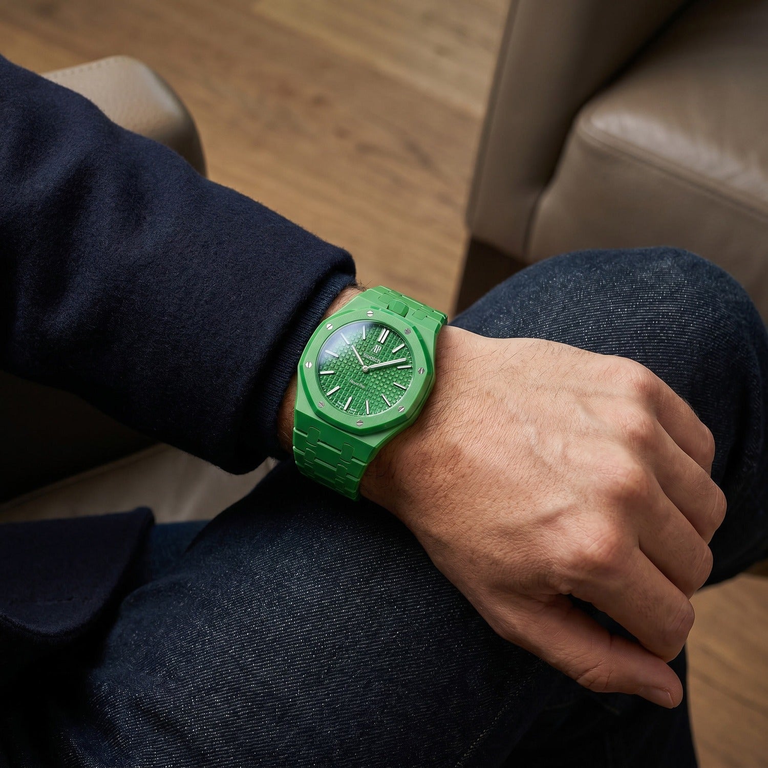 Bioceramic Strap & Case for AP X Swatch Royal Pop Green Eight