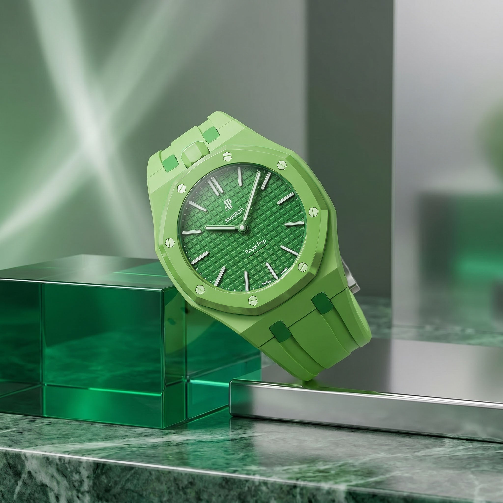 Rubber Strap & Case for AP X Swatch Royal Pop Green Eight