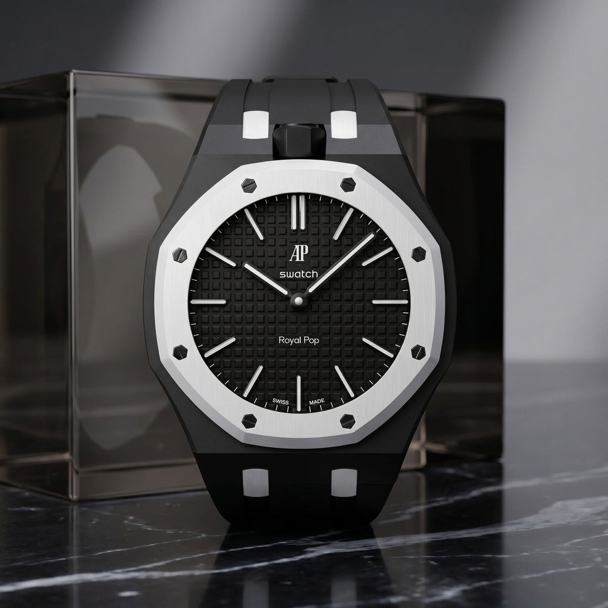 Rubber Strap & Case for AP X Swatch Royal Pop Ocho Negro