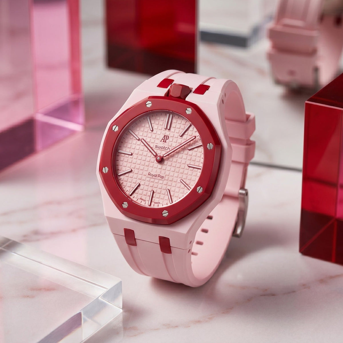 Rubber Strap & Case for AP X Swatch Royal Pop Otto Rosso