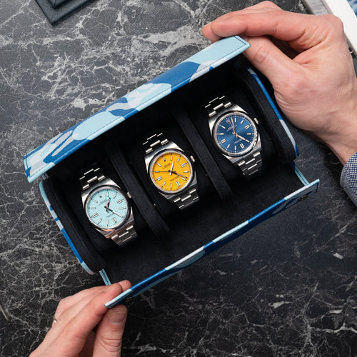 Azure Camo Watch Roll – Three Watches