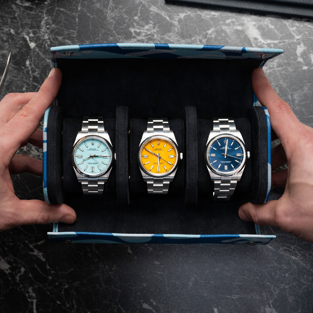 Azure Camo Watch Roll – Three Watches